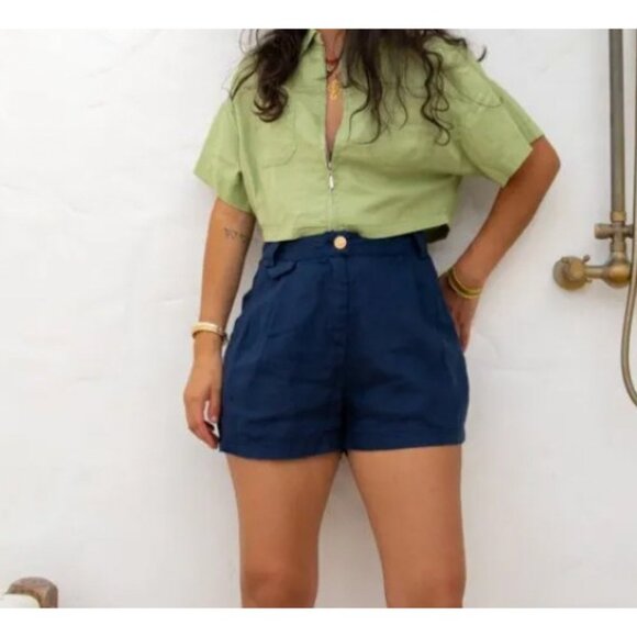 VRG GRL Women's Following The Sun Linen Shorts   Navy Blue Summer Size 6 - Picture 1 of 8